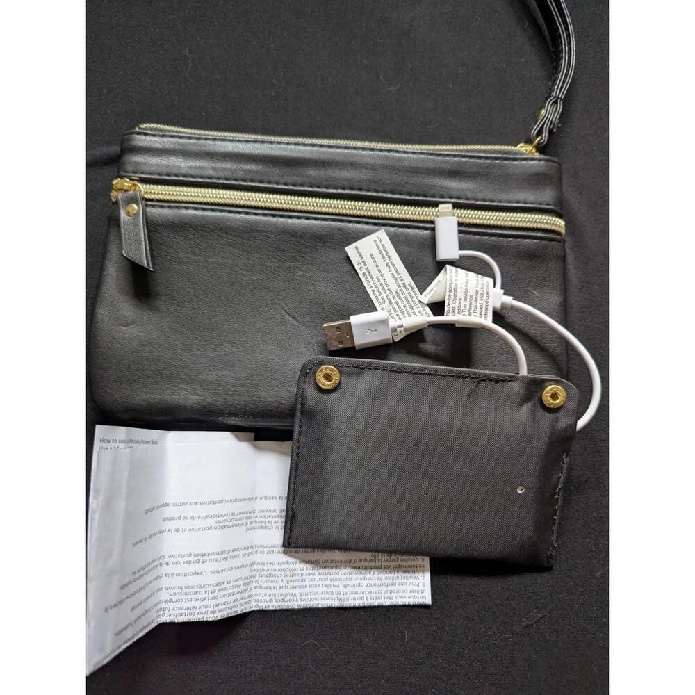 Black Leather Phone Charging Wallet/ Wristlet